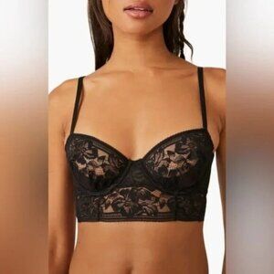 Free People Intimately Sorento Demi Longline Underwire Black Womens 34A